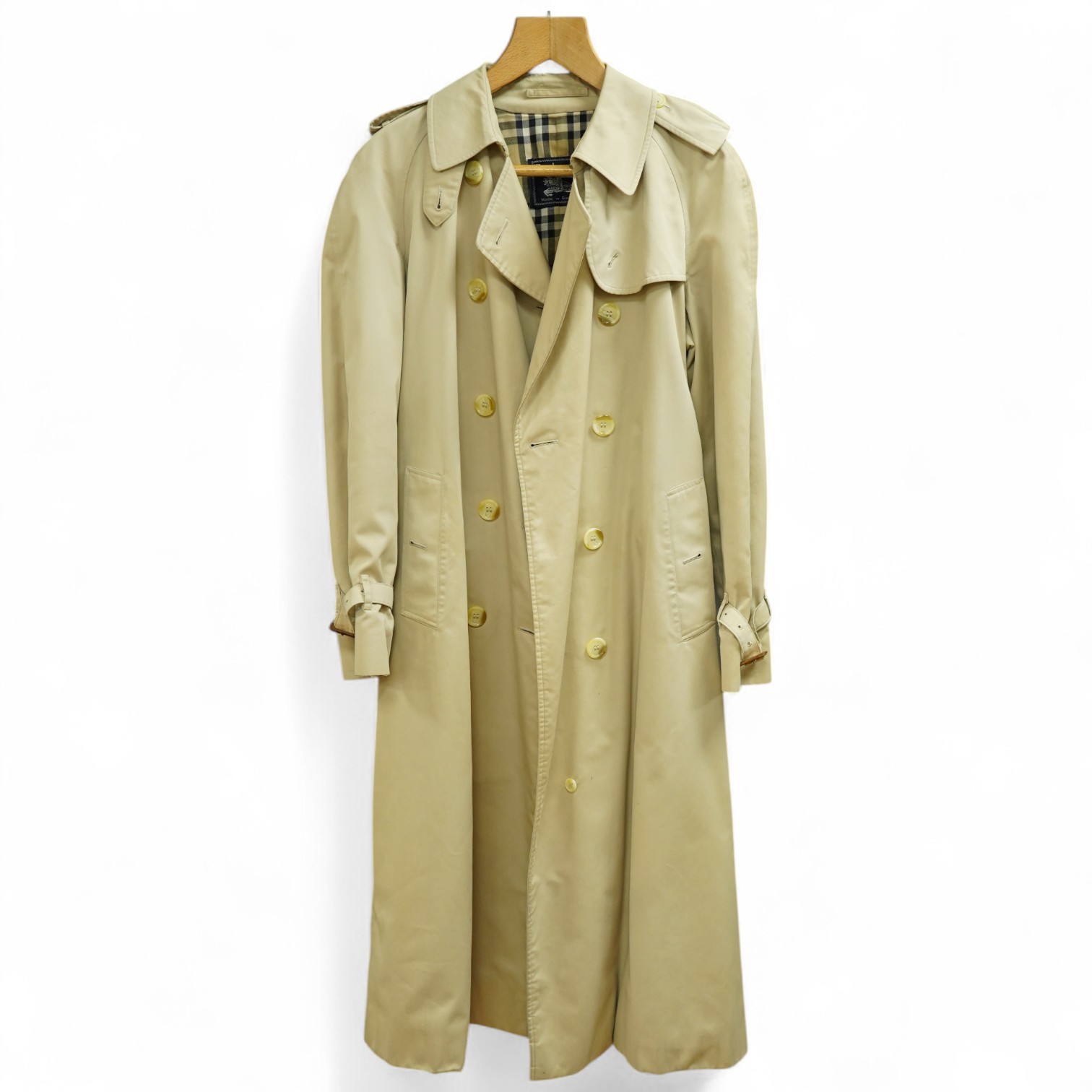A ladies Burberry mac with check lining and belt, size 16 Long